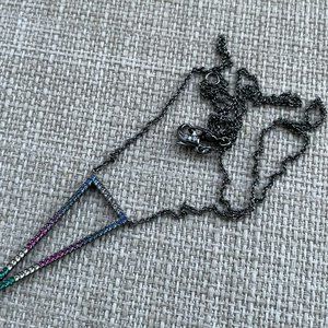 Nadri Women Necklace Multi Color Cubic Zirconia Triangle Pendant Hematite Tone